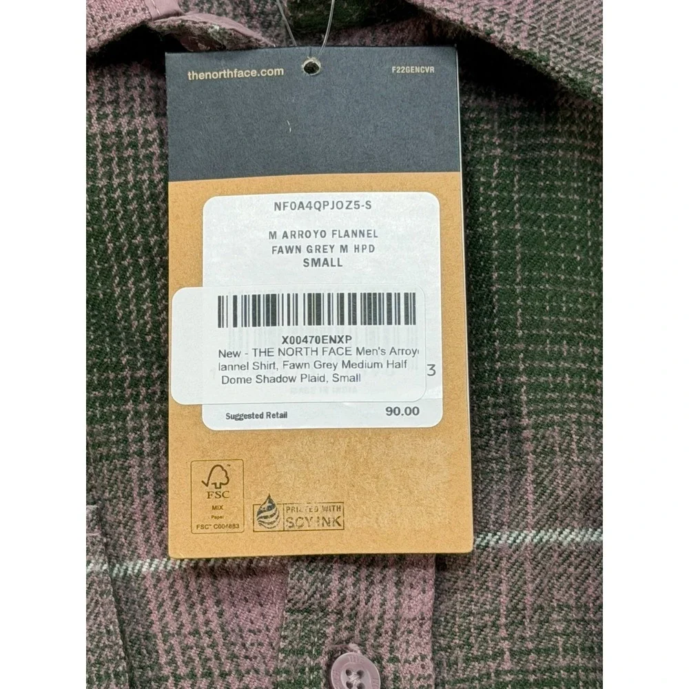 New The North Face Men Arroyo Long sleeve Flannel Shirt Green Purple Size Small